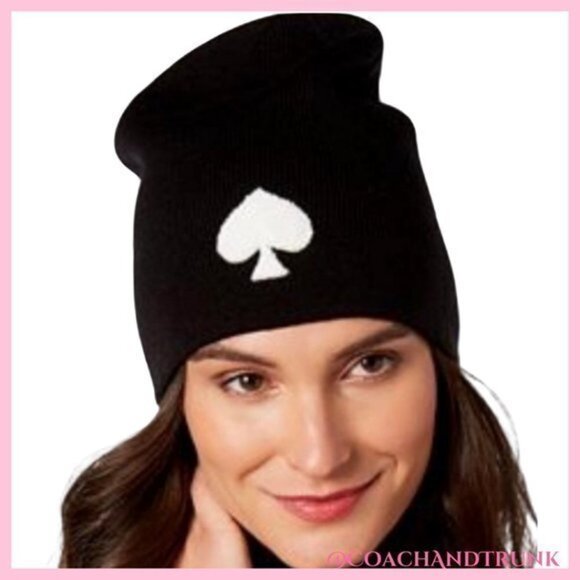 KATE SPADE Black Beanie With White Knit Spade *Price Is Firm* - Picture 2 of 3